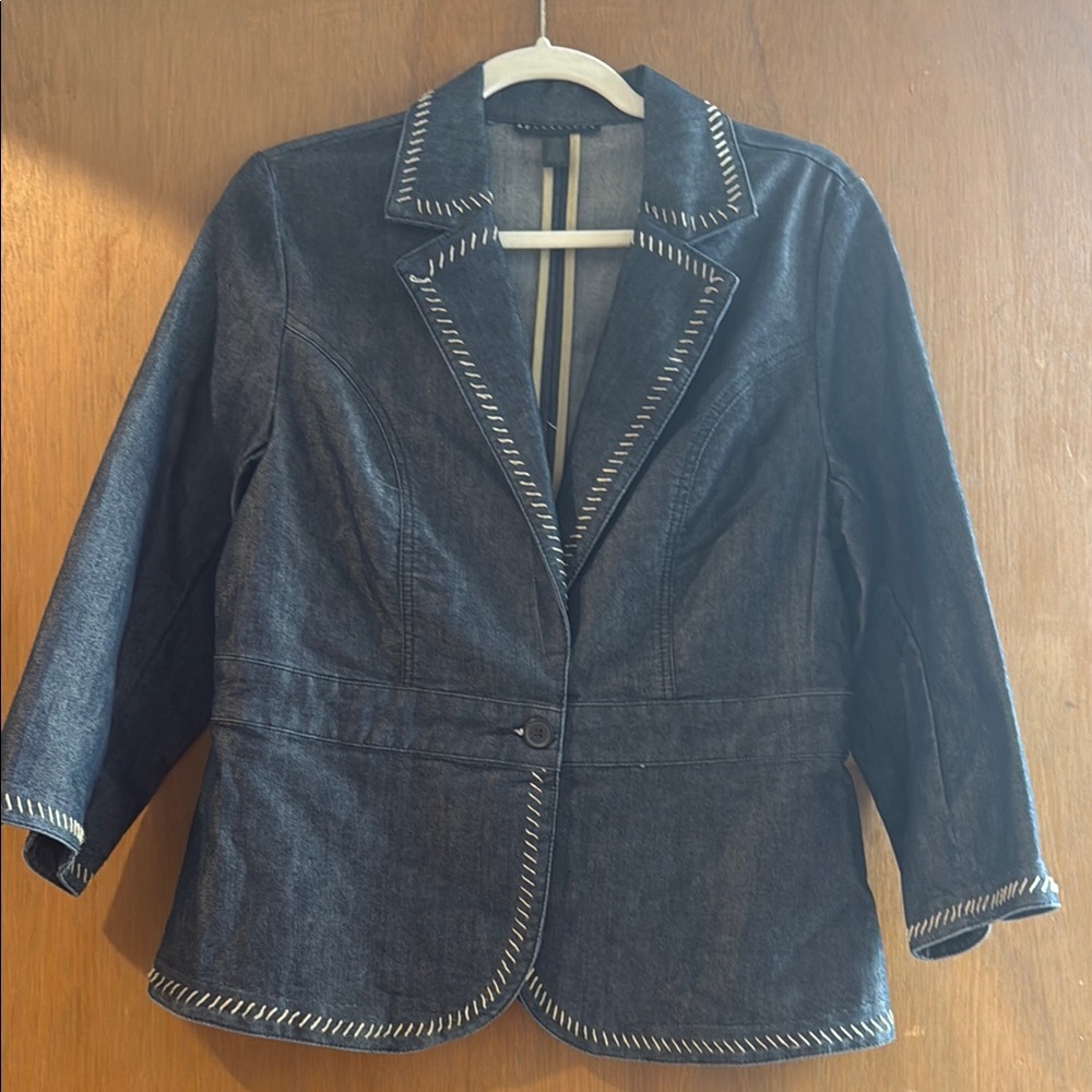 Apostrophe Dark Jean Jacket with Blazer Cut and Contrast Stitching